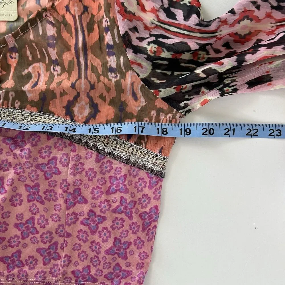 Free People Multicolor Sheer Crop Top Walk that way NWT - Picture 7 of 11